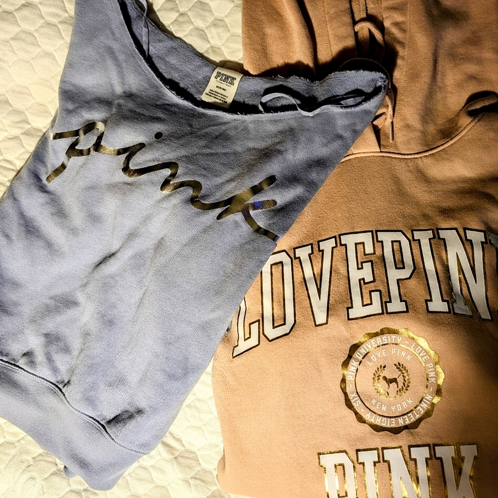 WOMEN'S Medium PINK by Victoria Secret HOODIE & OFF SHOULDER LIGHT SWEATSHIRT